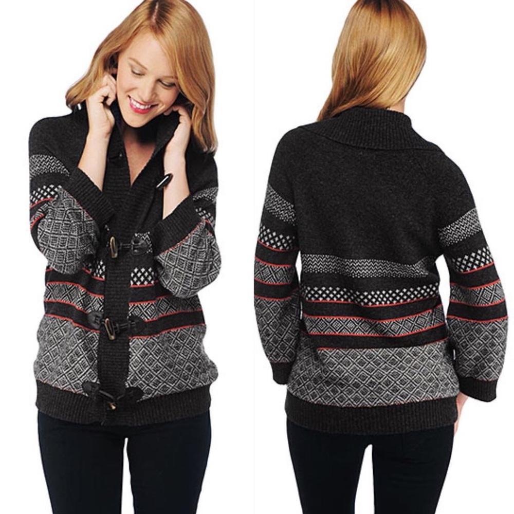Splendid Fair Isle Toggle Charcoal Cardigan